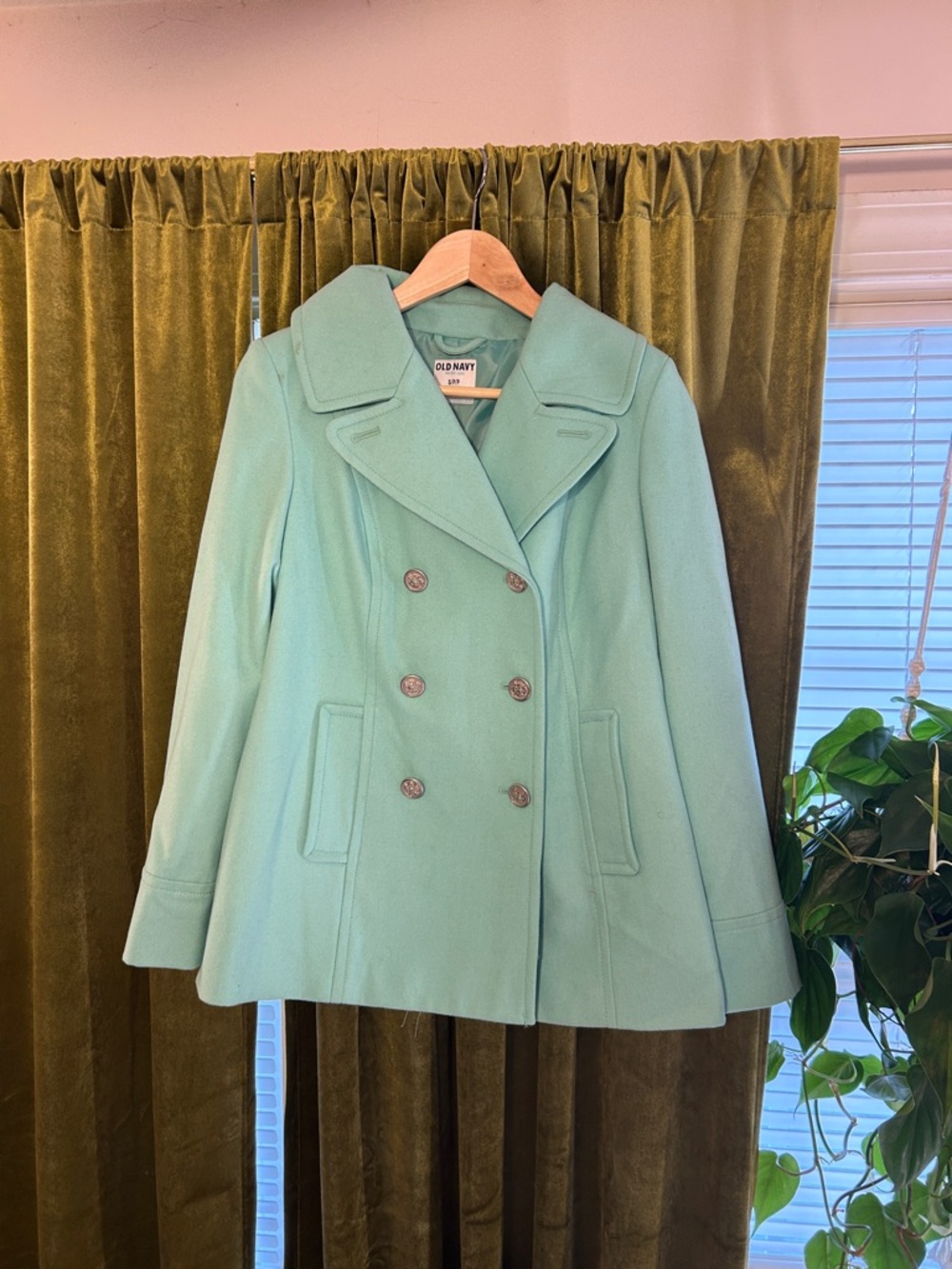 Old Navy Mint Green Double-Breasted Peacoat